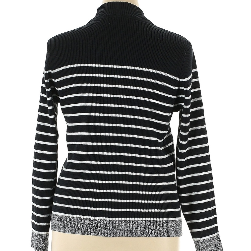 Karen Scott Navy White Gray Striped Turtleneck Sweater XL - Picture 2 of 5